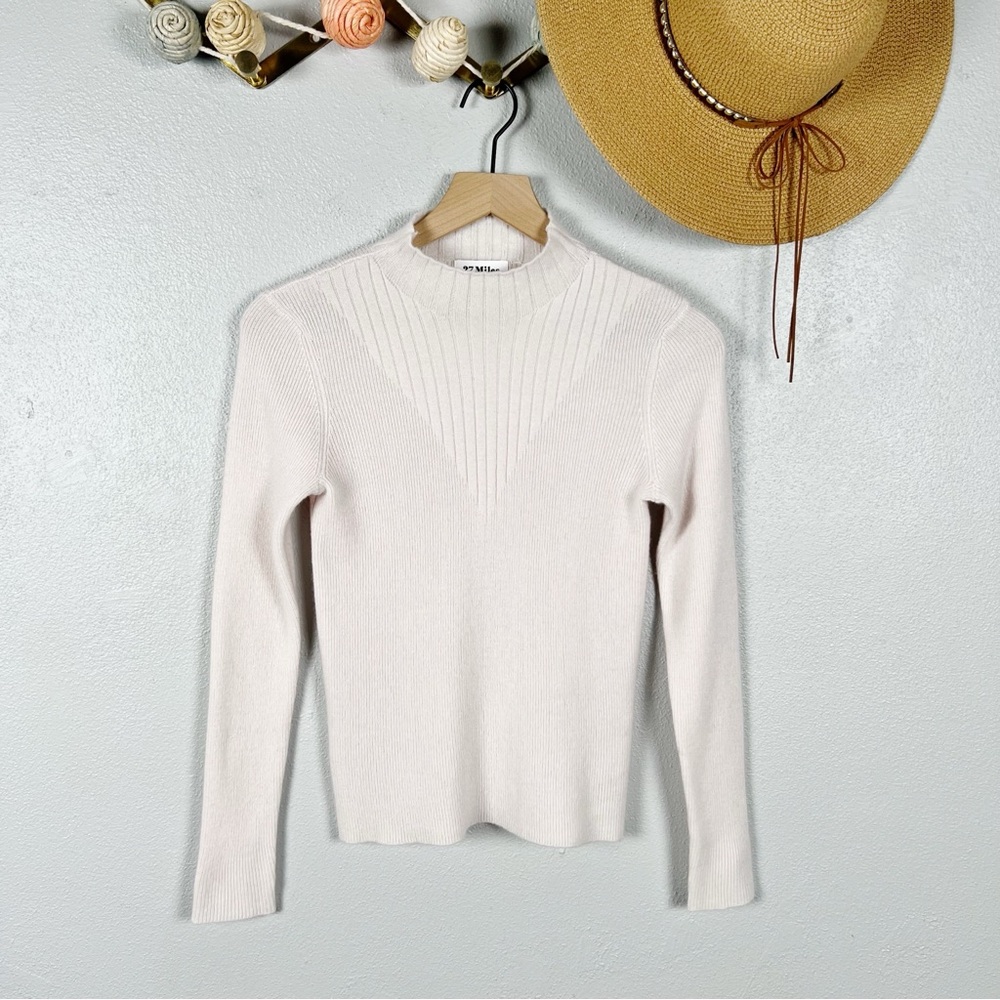 27 Miles Malibu Vidora Mock Neck Cashmere Sweater in Bone Size XS